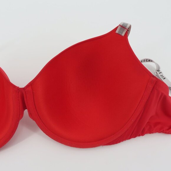 Victorias Secret 38DDD T Shirt Lightly Lined Demi Bra Red Underwire Logo Straps - Picture 10 of 16